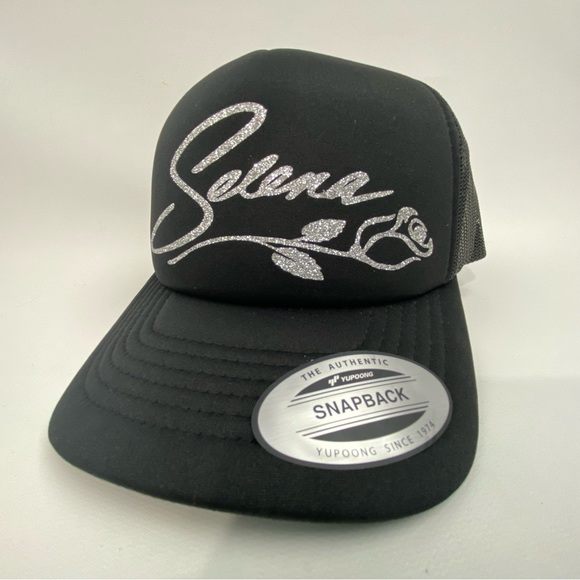 Selena Foam Trucker Style Mesh Snapback Hat Cap Glitter Vintage - Picture 2 of 5